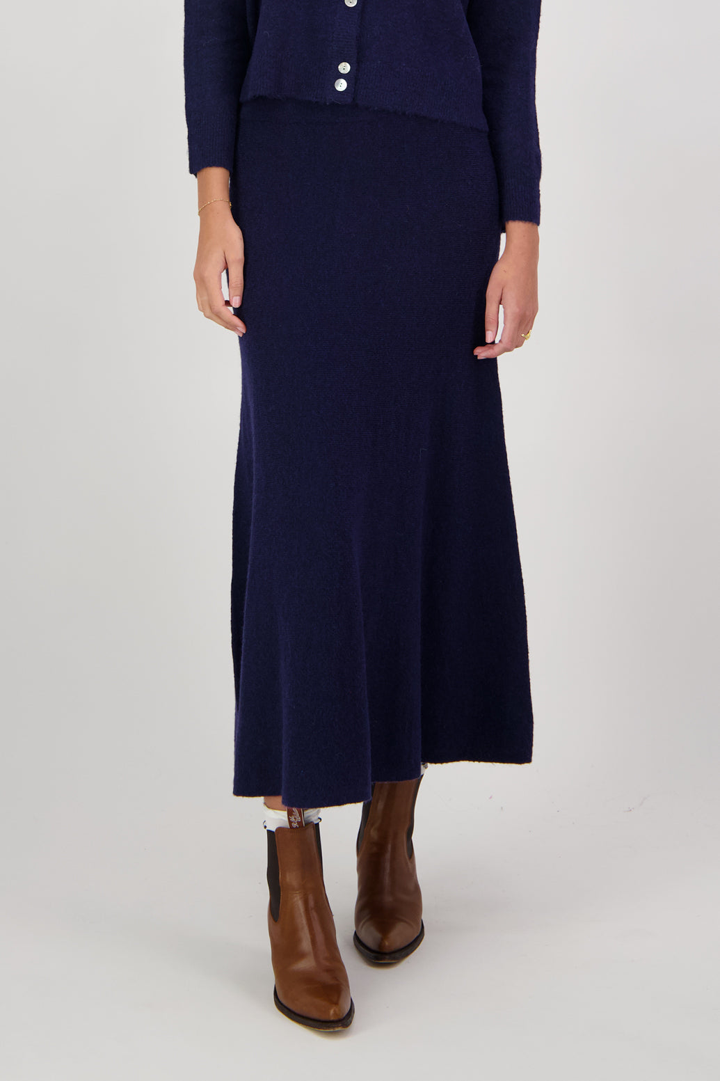 Danni Wool Blend Long Skirt - Ink