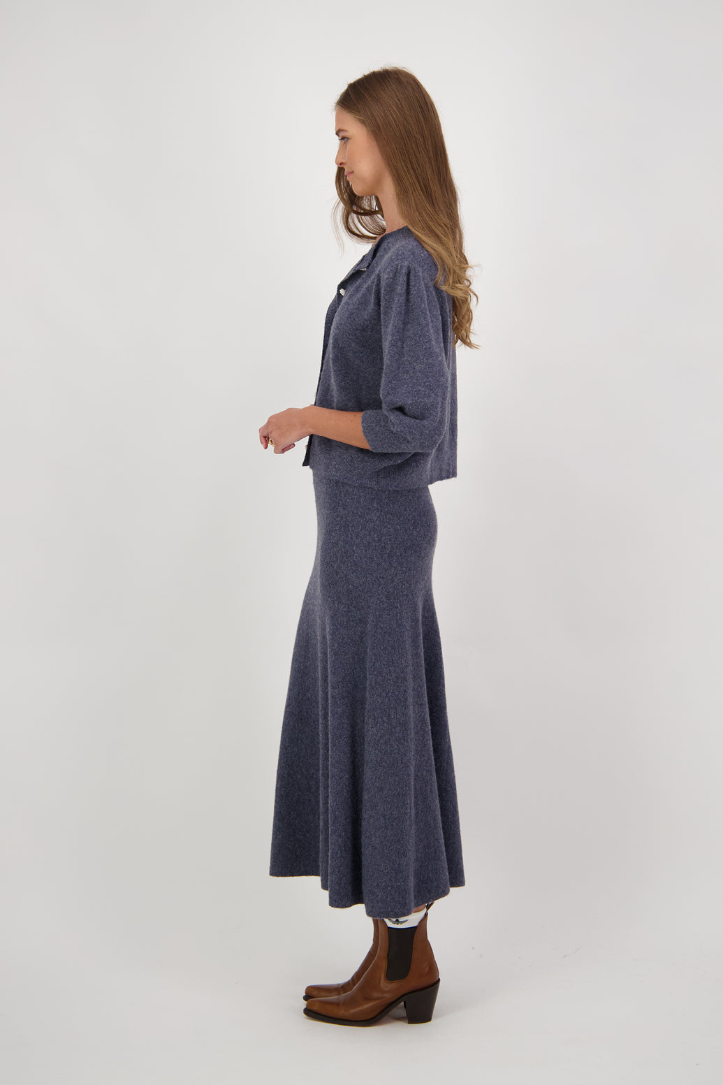 Danni Wool Blend Long Skirt - Denim Blue