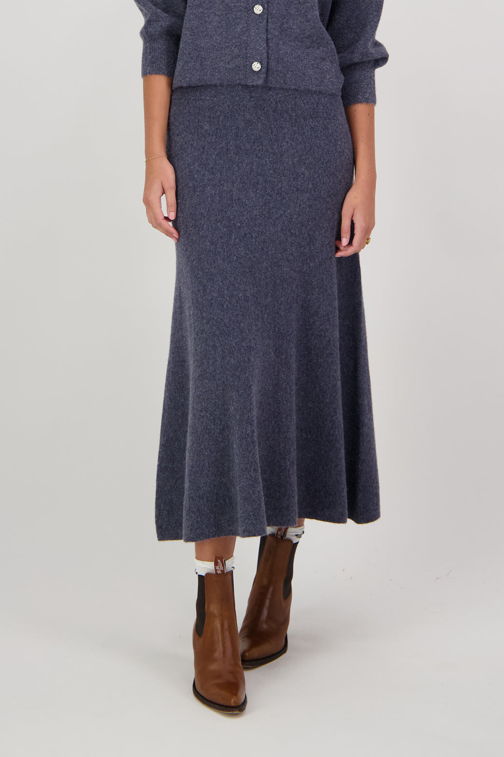 Danni Wool Blend Long Skirt - Denim Blue