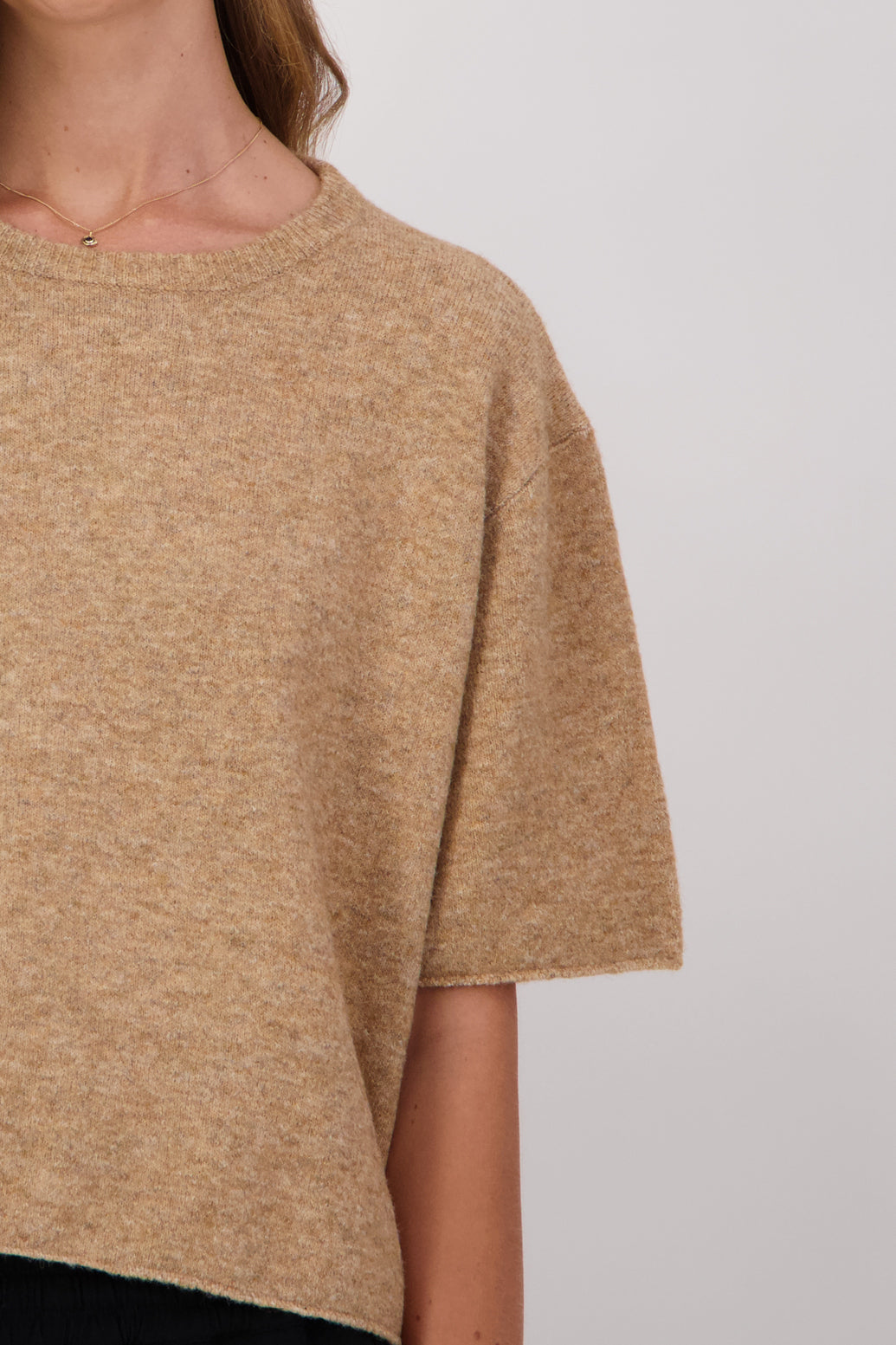 Dapper Wool Blend Short Sleeve Top/T-Shirt - Camel
