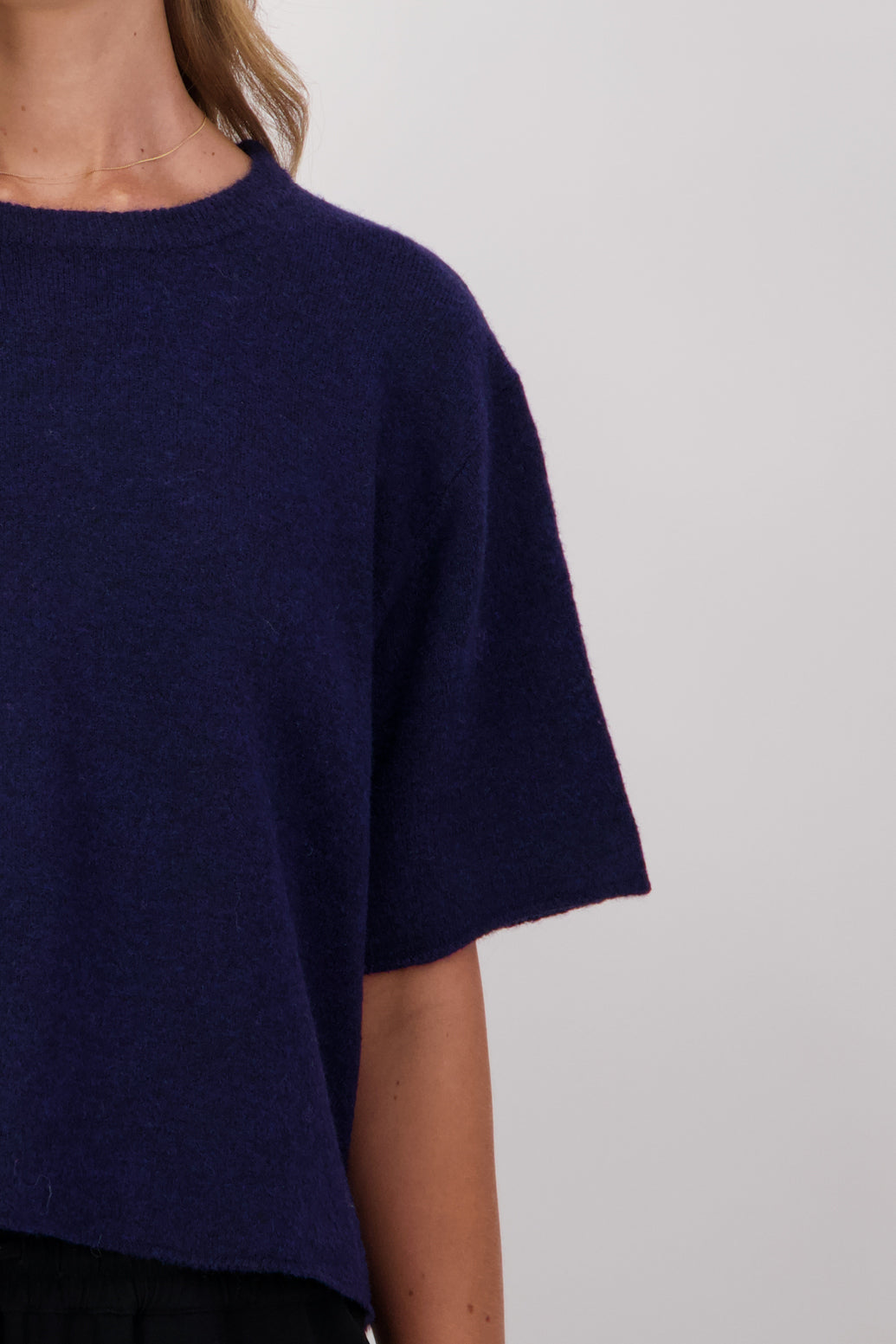 Dapper Wool Blend Short Sleeve Top/T-Shirt - Ink
