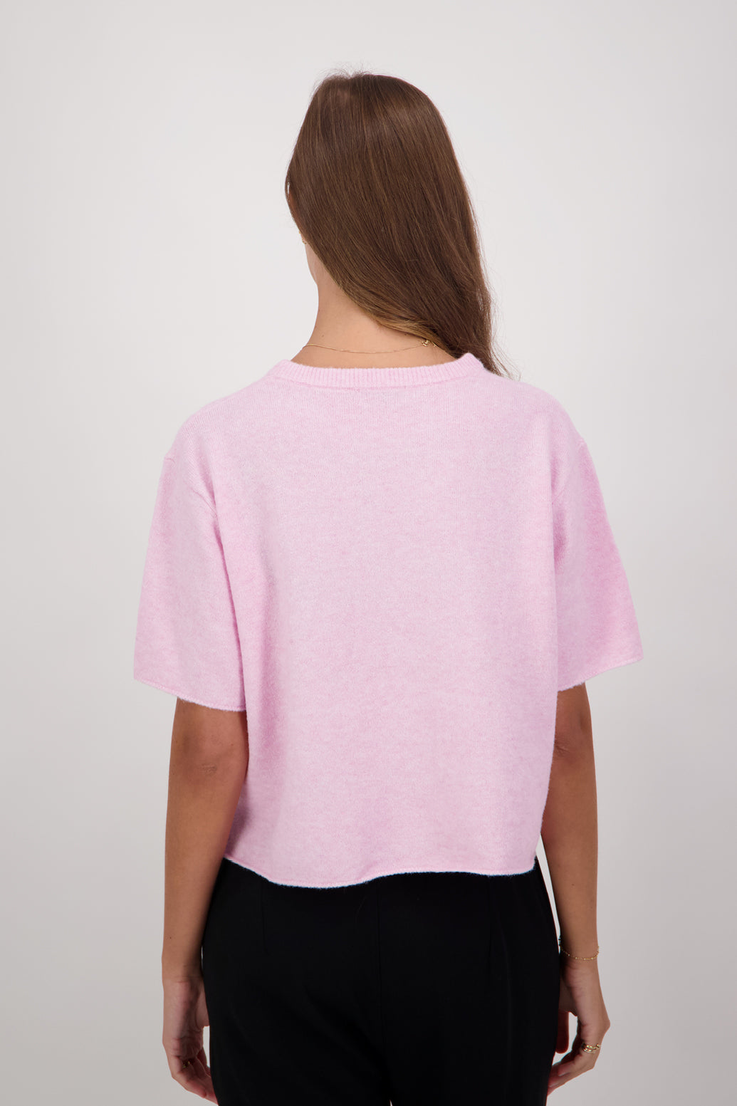Dapper Wool Blend Short Sleeve Top/T-Shirt - Pale Pink