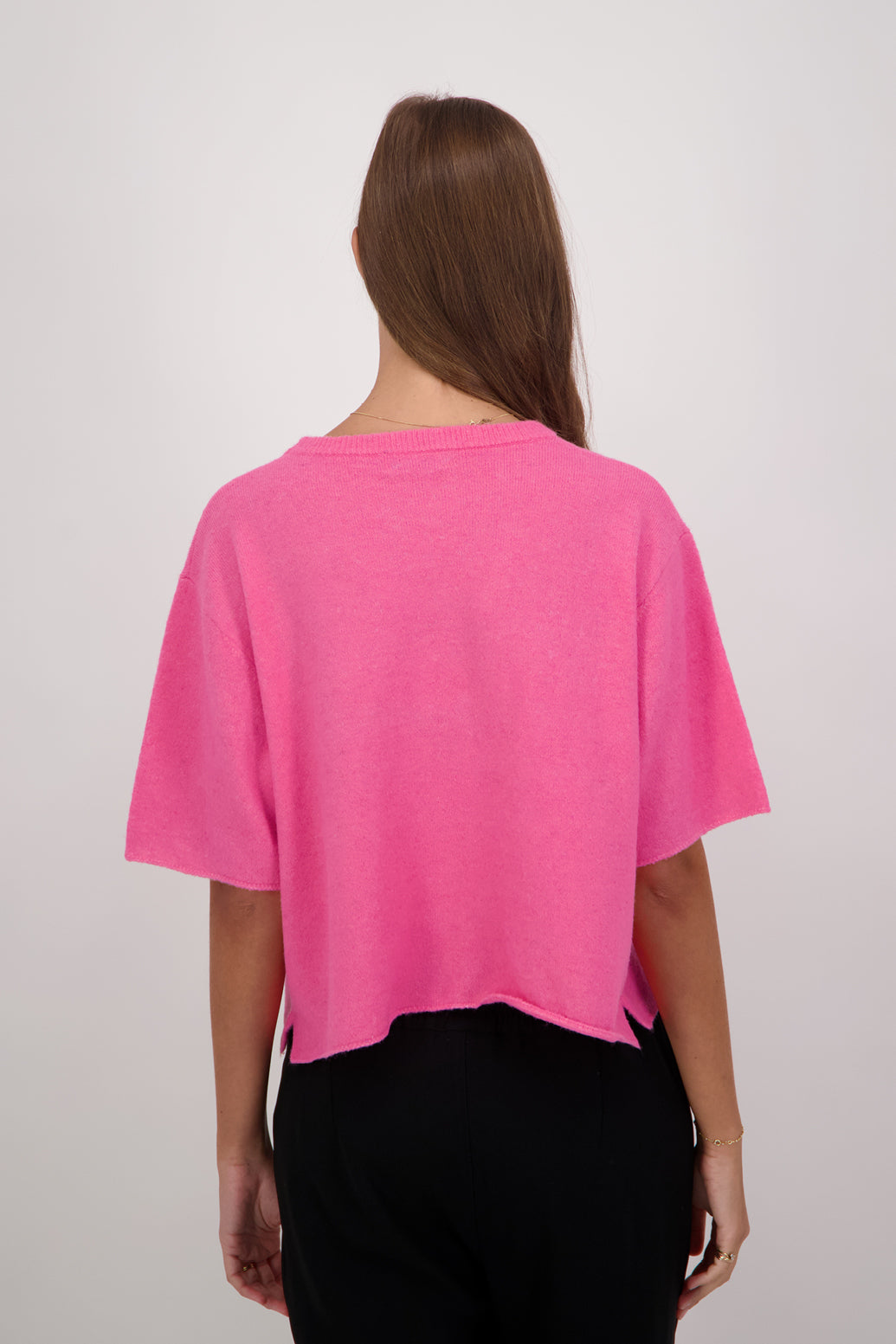 Dapper Wool Blend Short Sleeve Top/T-Shirt - Pink