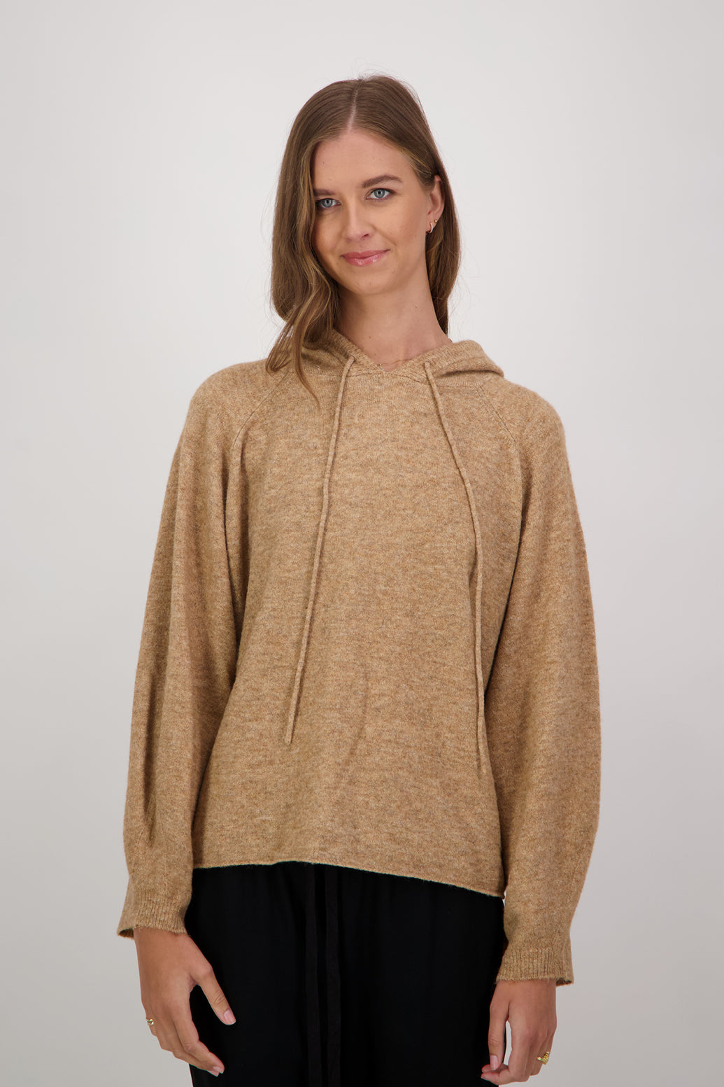 Demi Lambs Wool Hooded Sweater - Brown