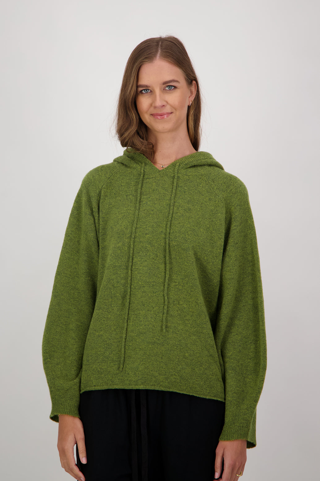 Demi Lambs Wool Hooded Sweater - Green