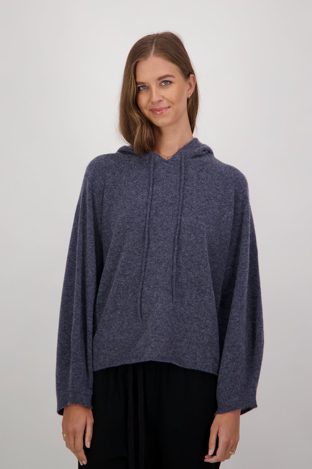 Demi Lambs Wool Hooded Sweater - Blue