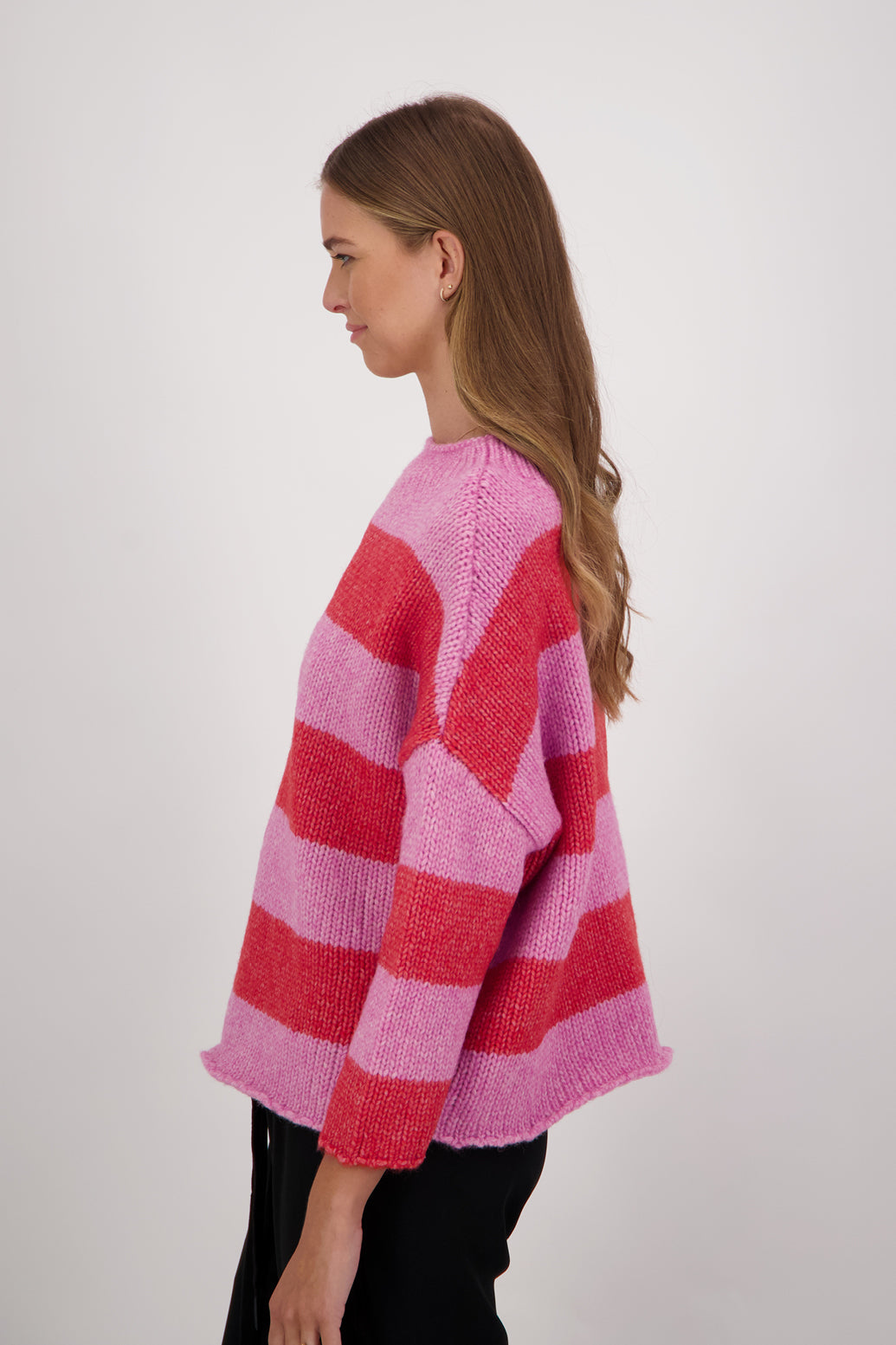 Diaz Pink/Red Stripe Wool Blend Sweater