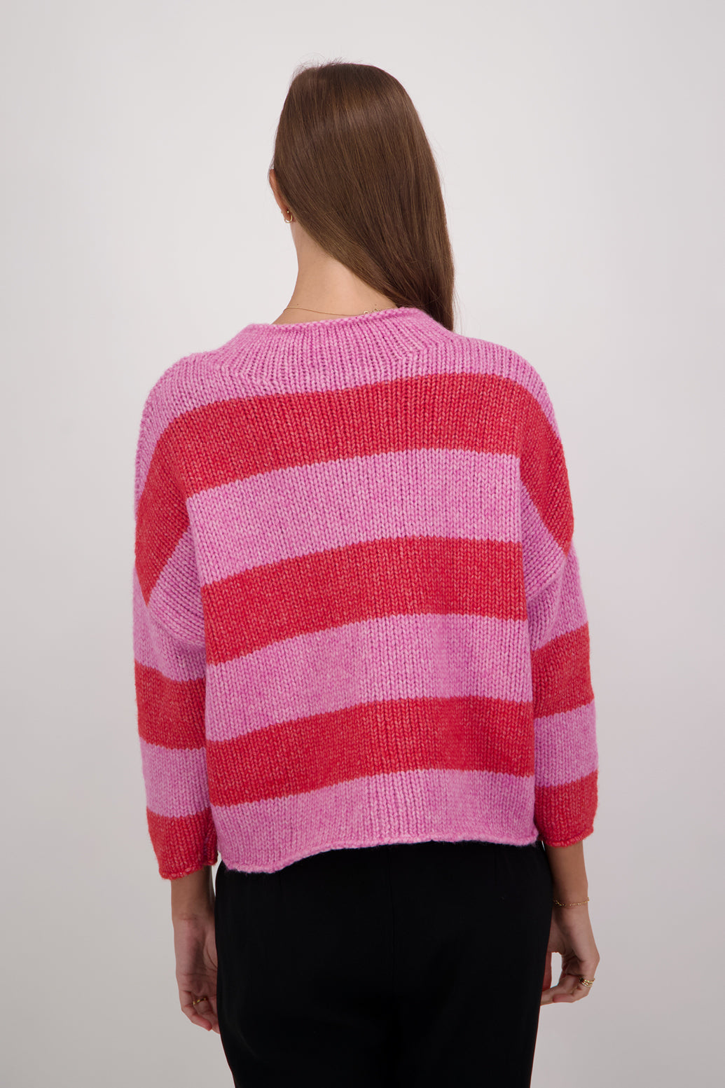 Diaz Pink/Red Stripe Wool Blend Sweater