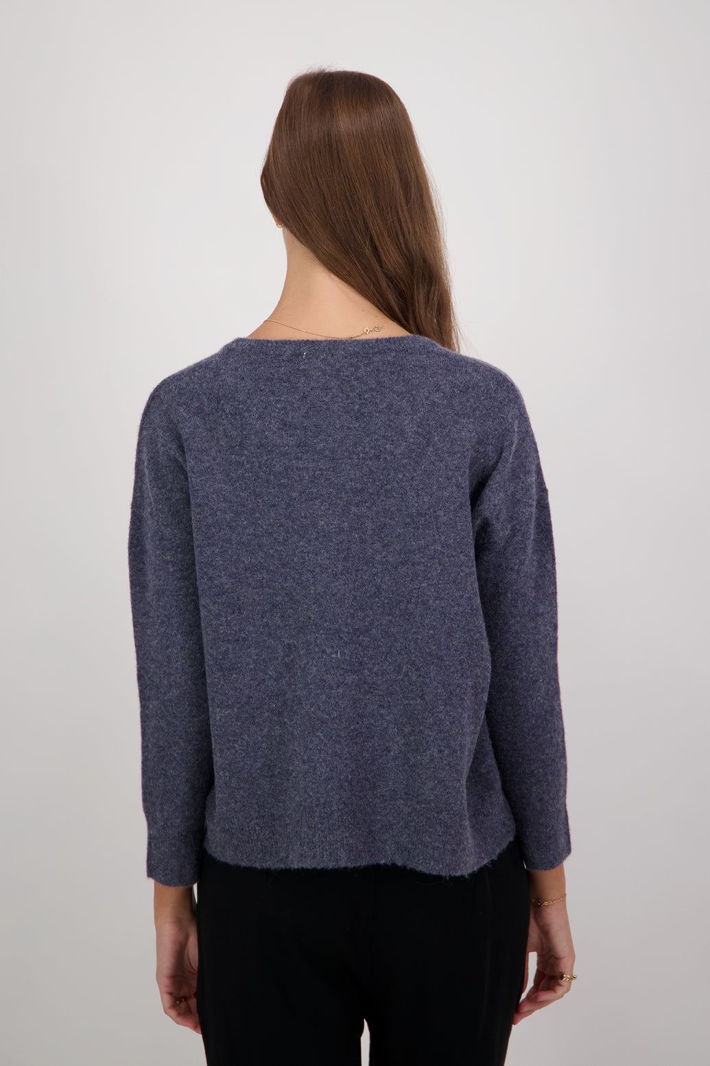 Dusty Wool Blend V Neck Sweater - Denim Blue