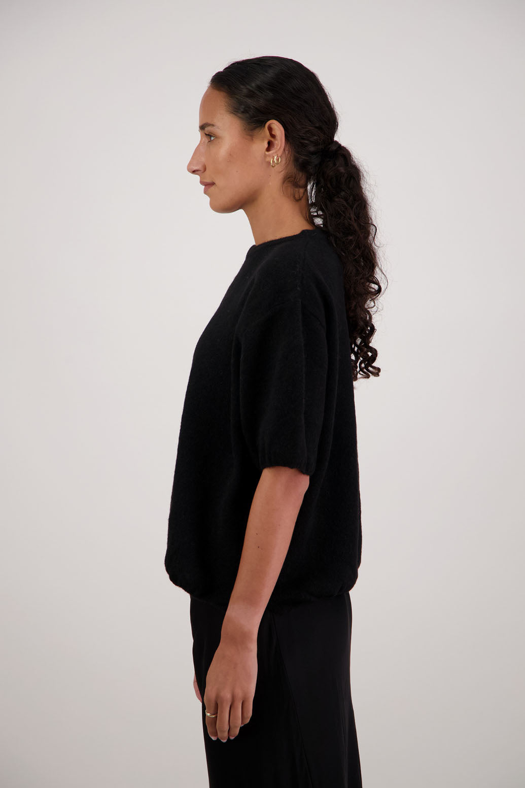 Faith Top in Black by Briarwood NZ. Alpaca/Wool blend short sleeve t-shirt style, boxy fit