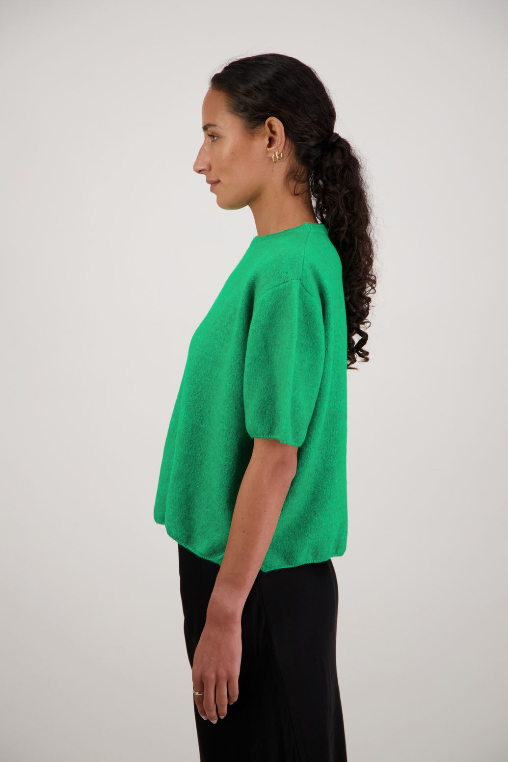 Faith Top in Green by Briarwood NZ. Alpaca/Wool blend short sleeve t-shirt style, boxy fit