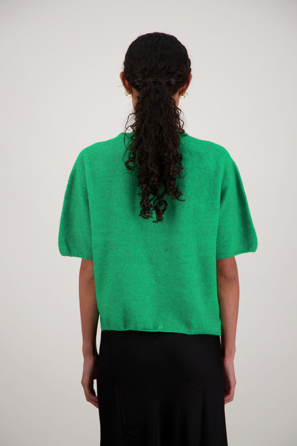 Faith Top in Green by Briarwood NZ. Alpaca/Wool blend short sleeve t-shirt style, boxy fit