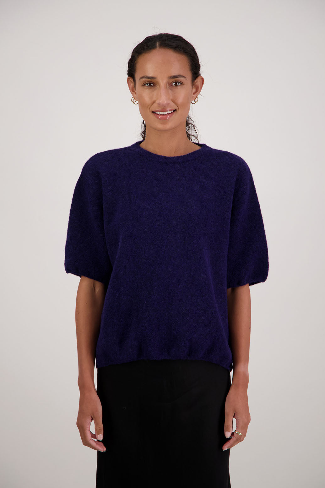 Faith Top in Ink by Briarwood NZ. Alpaca/Wool blend short sleeve t-shirt style, boxy fit