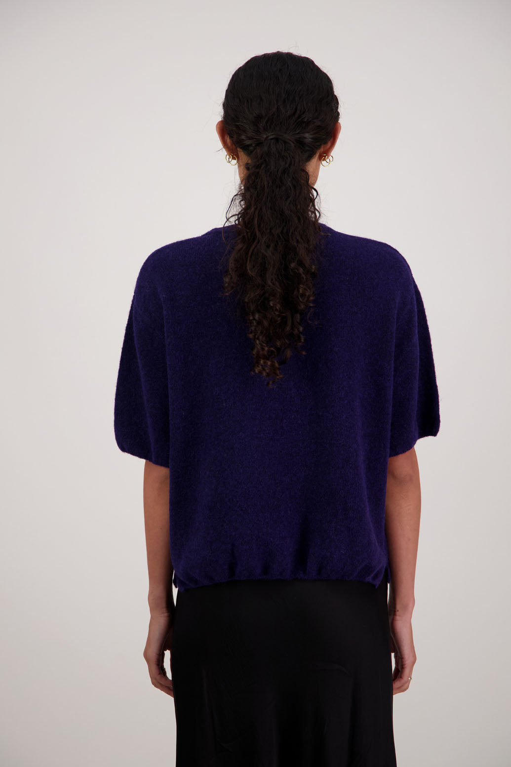 Faith Top in Ink by Briarwood NZ. Alpaca/Wool blend short sleeve t-shirt style, boxy fit