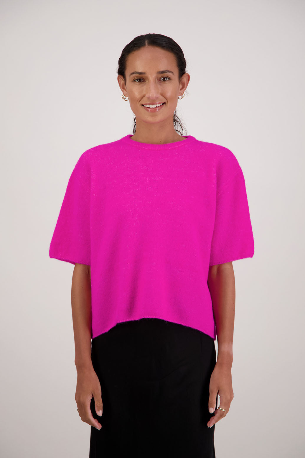 Faith Top in Pink by Briarwood NZ. Alpaca/Wool blend short sleeve t-shirt style, boxy fit