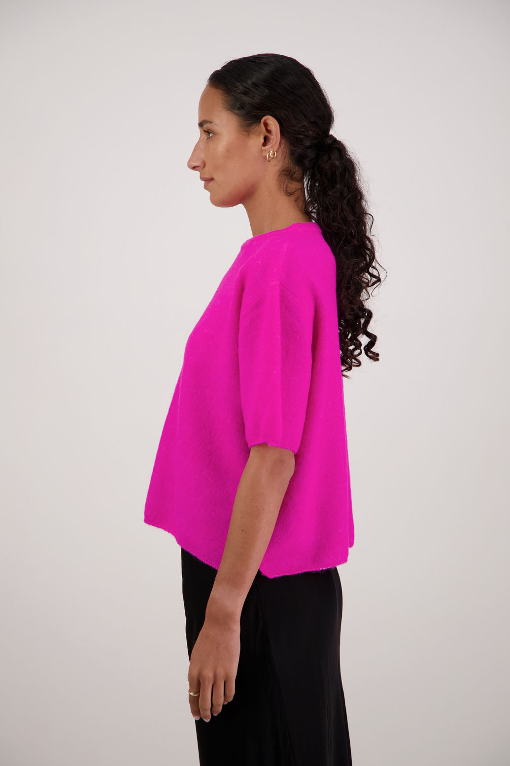 Faith Top in Pink by Briarwood NZ. Alpaca/Wool blend short sleeve t-shirt style, boxy fit
