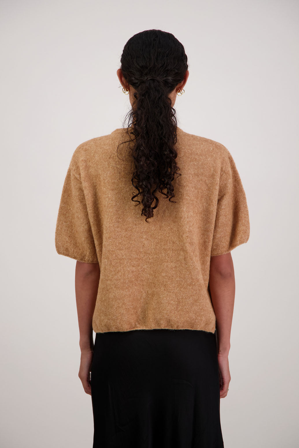 Faith Top in Tan by Briarwood NZ. Alpaca/Wool blend short sleeve t-shirt style, boxy fit