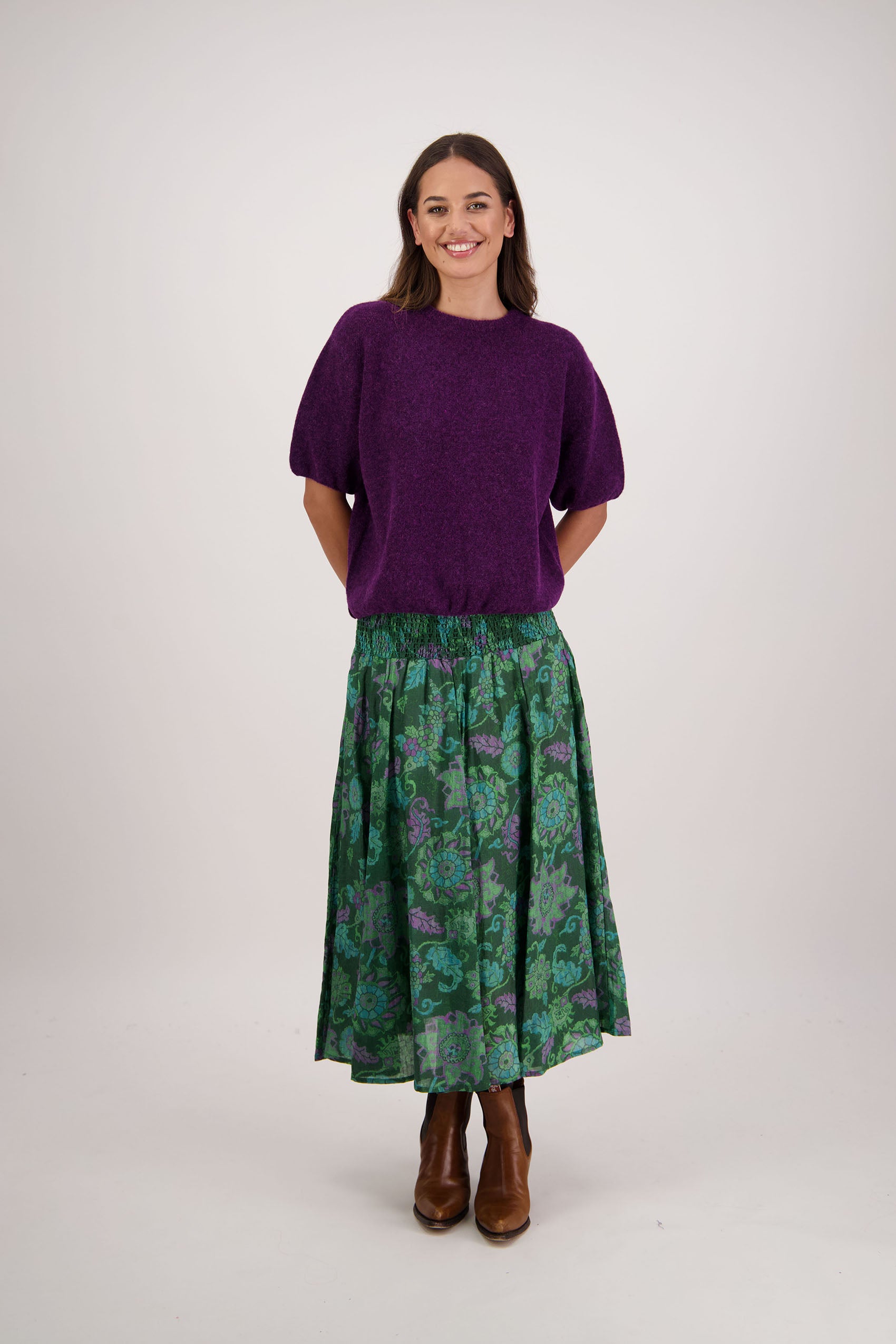 Hazelle Green Floral Skirt