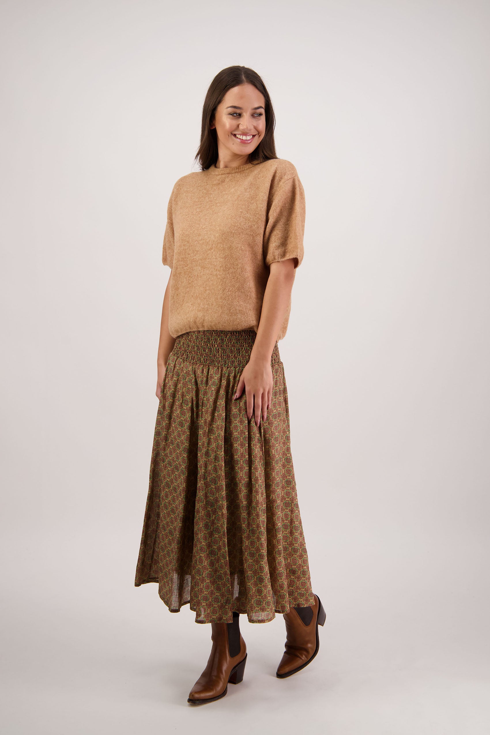 Hazelle Camel Tile Skirt