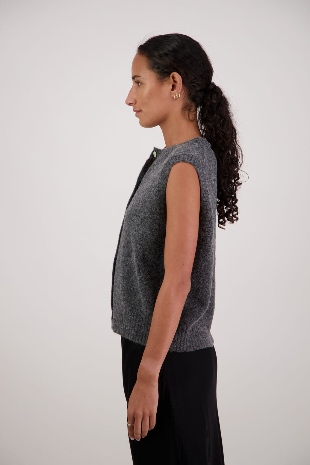 Frankie Vest in Charcoal by Briarwood NZ. Alpaca/Wool blend buttoned through vest