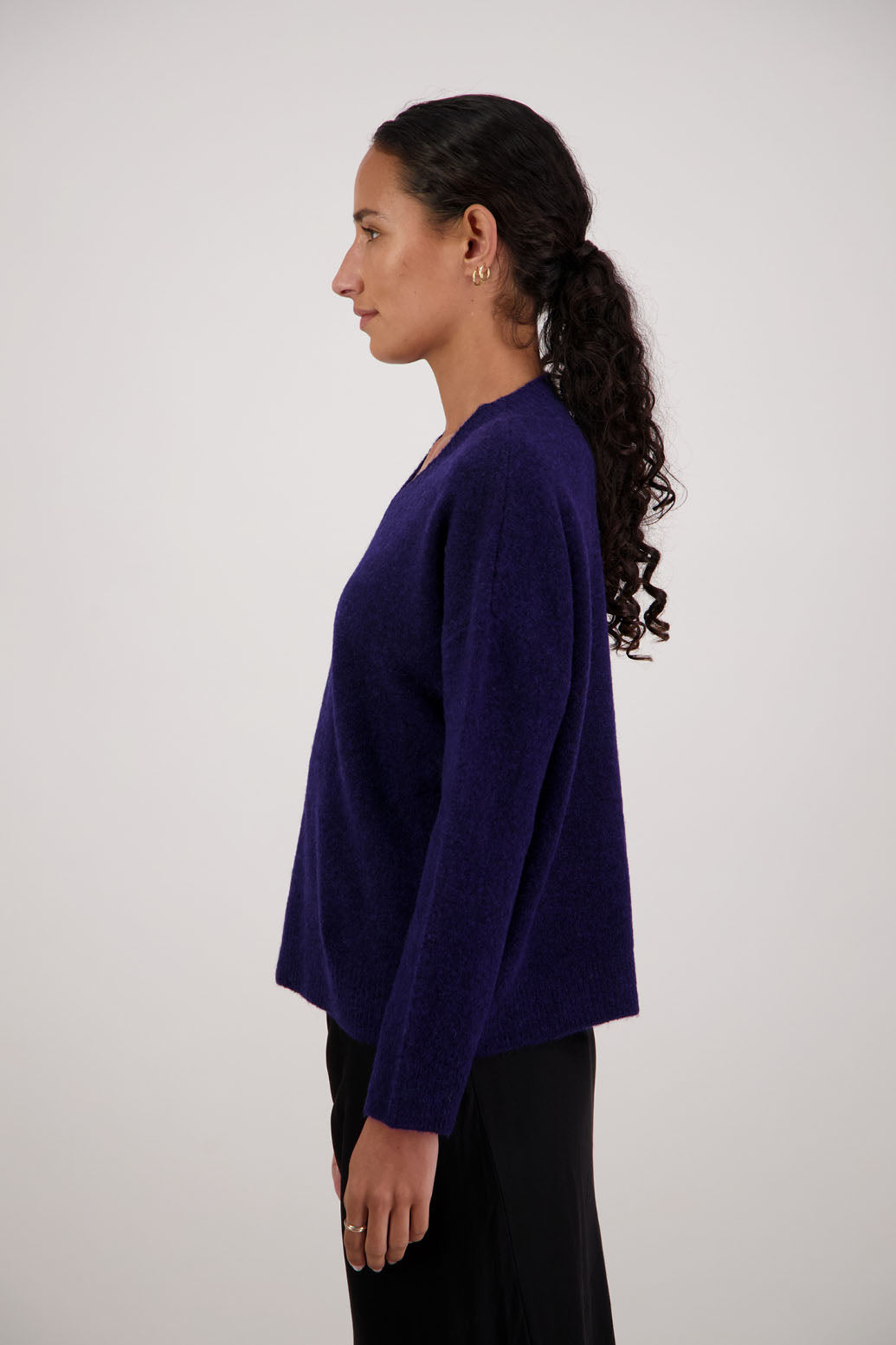 Freddie Jumper in Ink by Briarwood NZ. Alpaca/Wool blend v neck long sleeve jumper