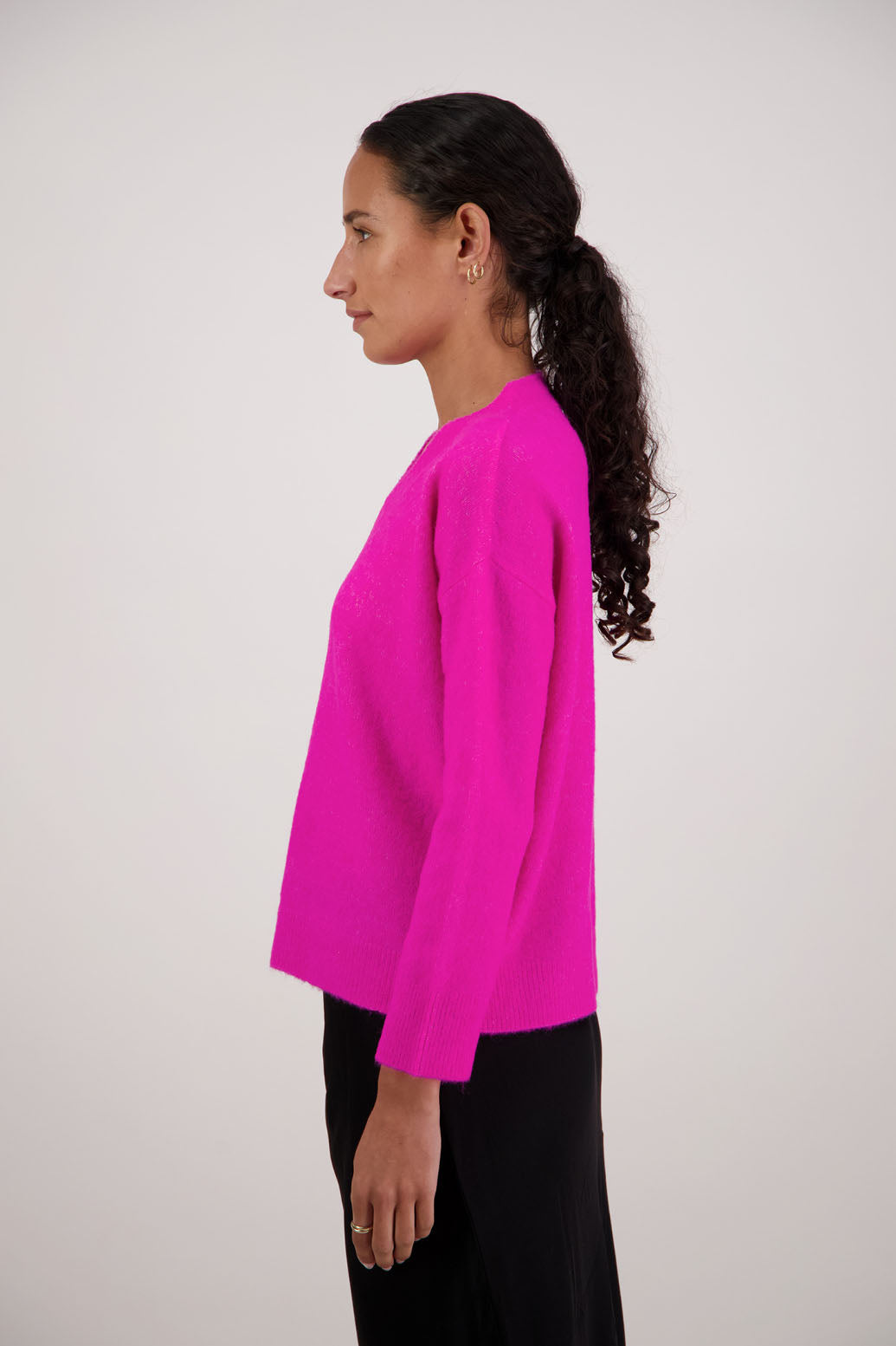 Freddie Jumper in Pink by Briarwood NZ. Alpaca/Wool blend v neck long sleeve jumper