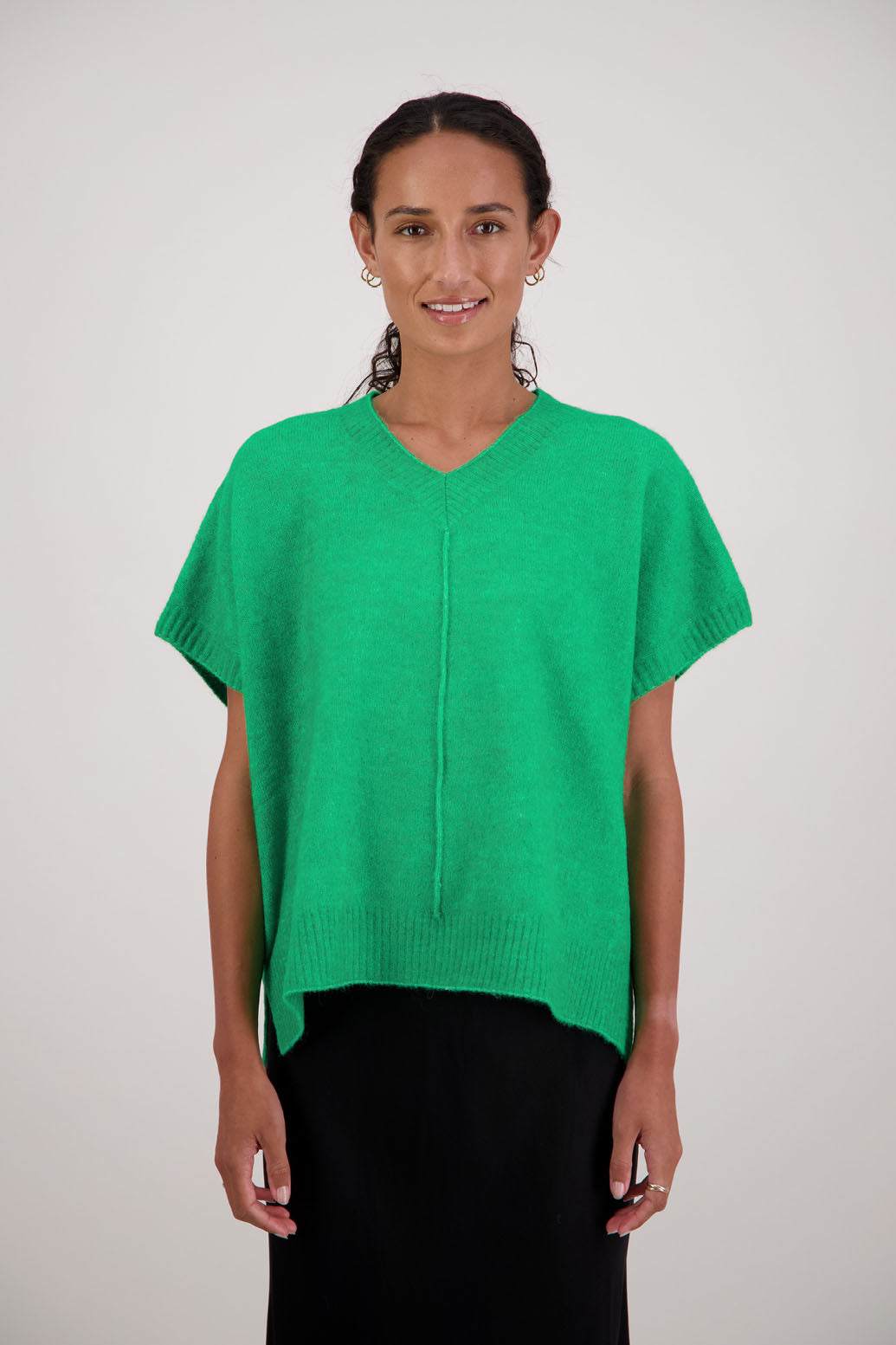 Fredrik Vest in Green by Briarwood NZ. Alpaca/Wool blend short sleeved oversized vest