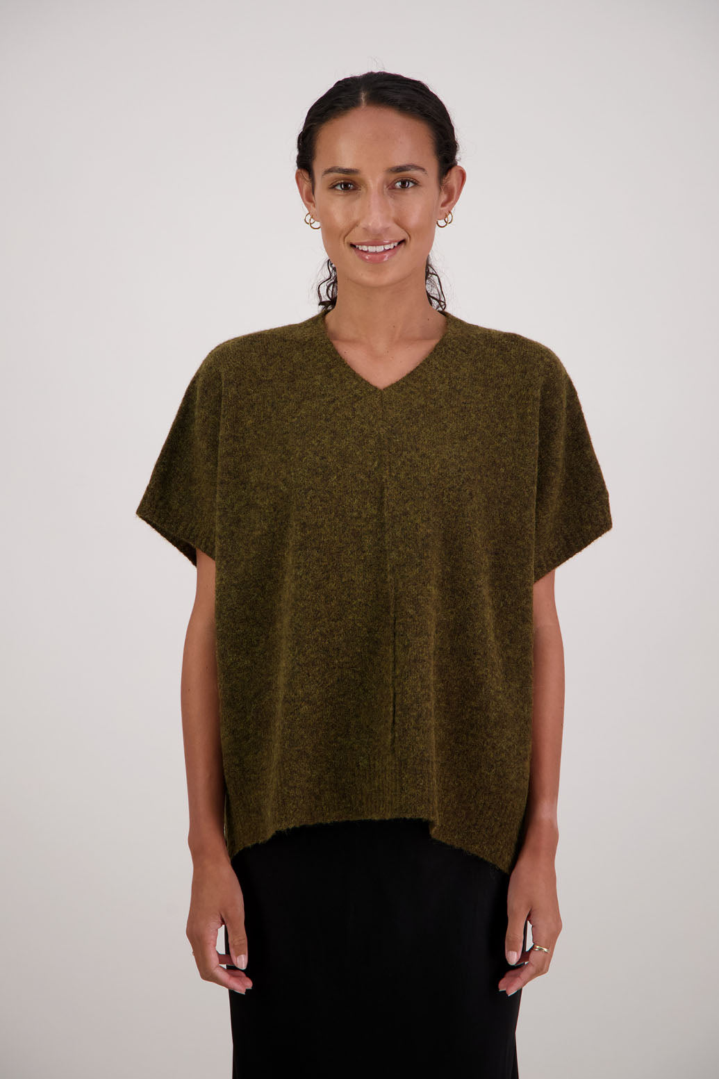 Fredrik Vest in Olive by Briarwood NZ. Alpaca/Wool blend short sleeved oversized vest