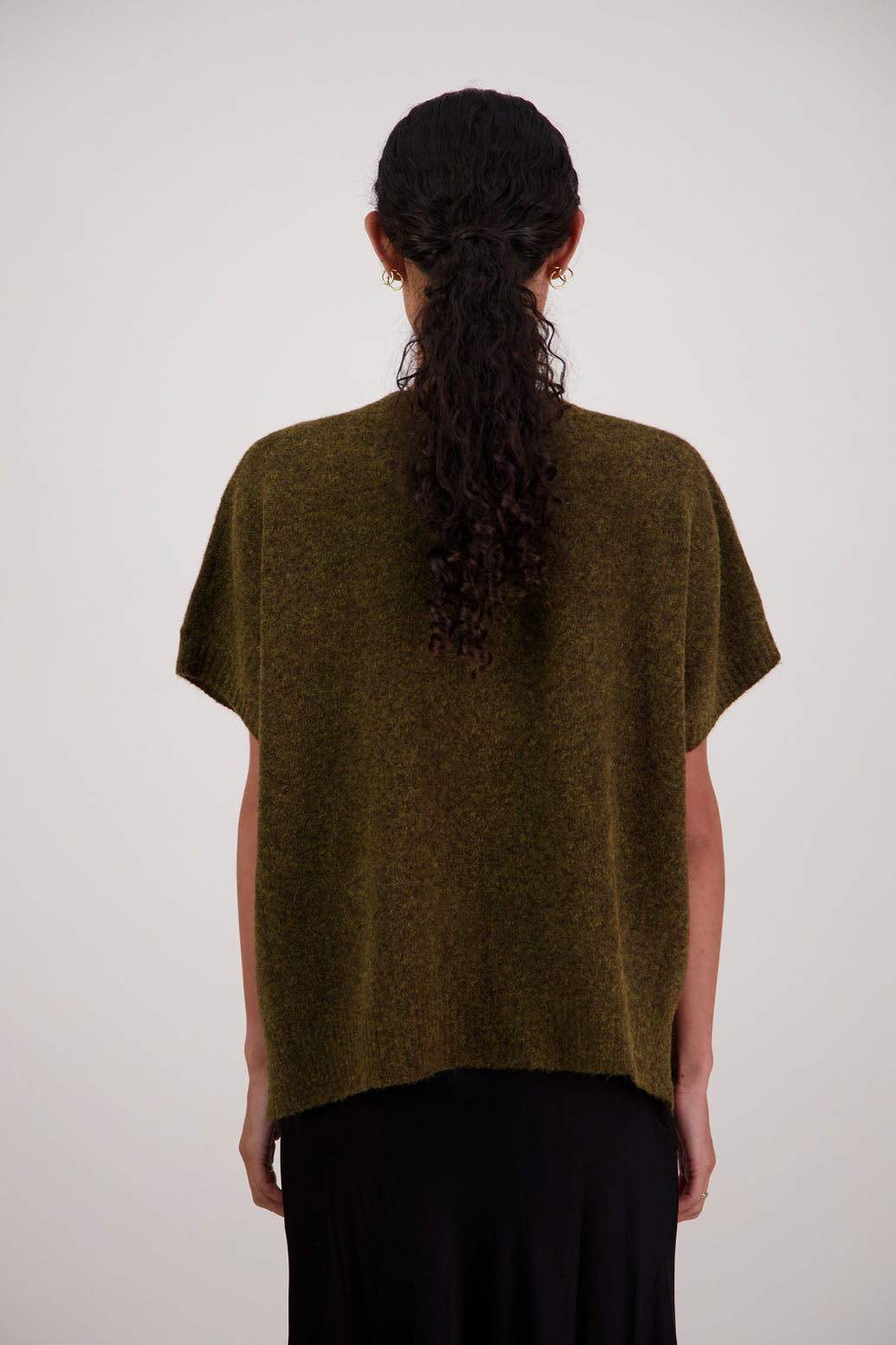 Fredrik Vest in Olive by Briarwood NZ. Alpaca/Wool blend short sleeved oversized vest