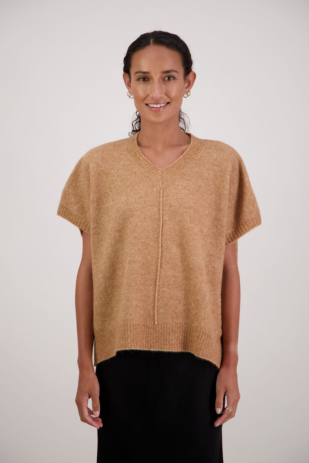 Fredrik Vest in Tan by Briarwood NZ. Alpaca/Wool blend short sleeved oversized vest
