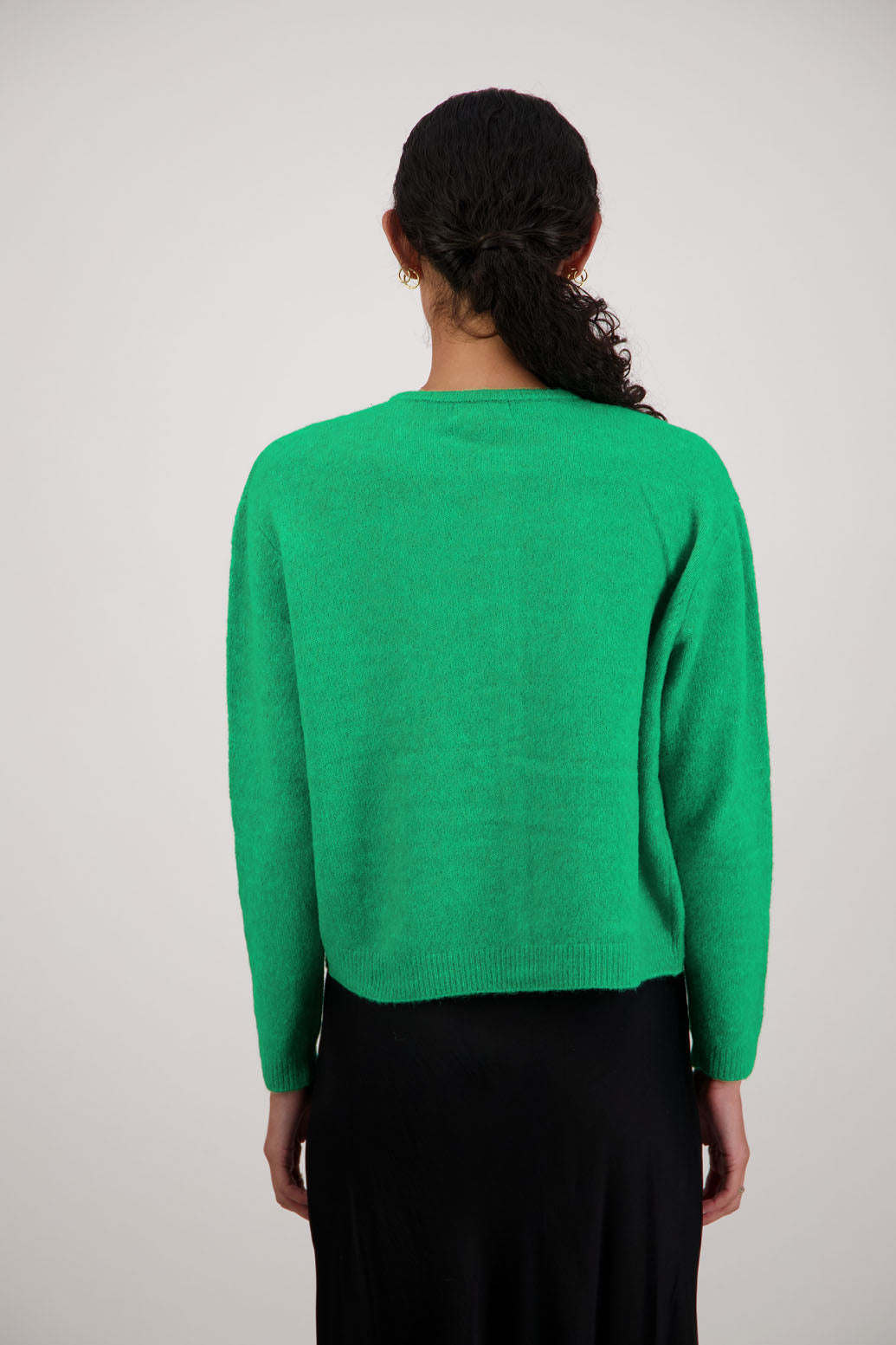 Frenchie Cardigan in Green by Briarwood NZ. Alpaca/Wool blend long sleeve cardigan. Bestselling style.