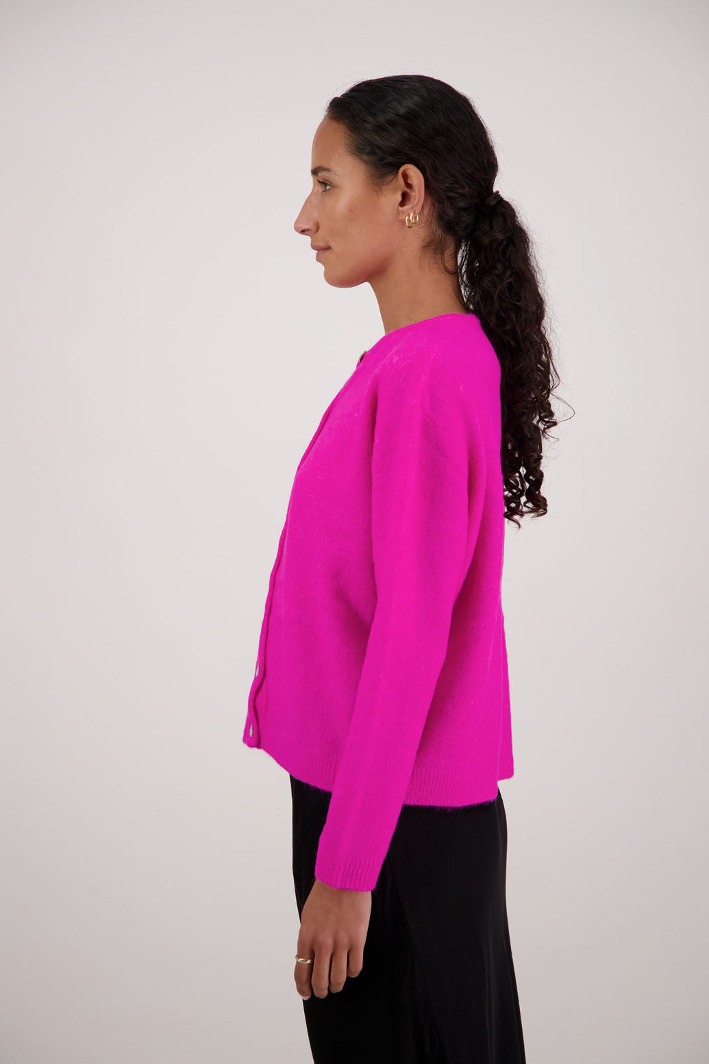 Frenchie Cardigan in Pink by Briarwood NZ. Alpaca/Wool blend long sleeve cardigan. Bestselling style.