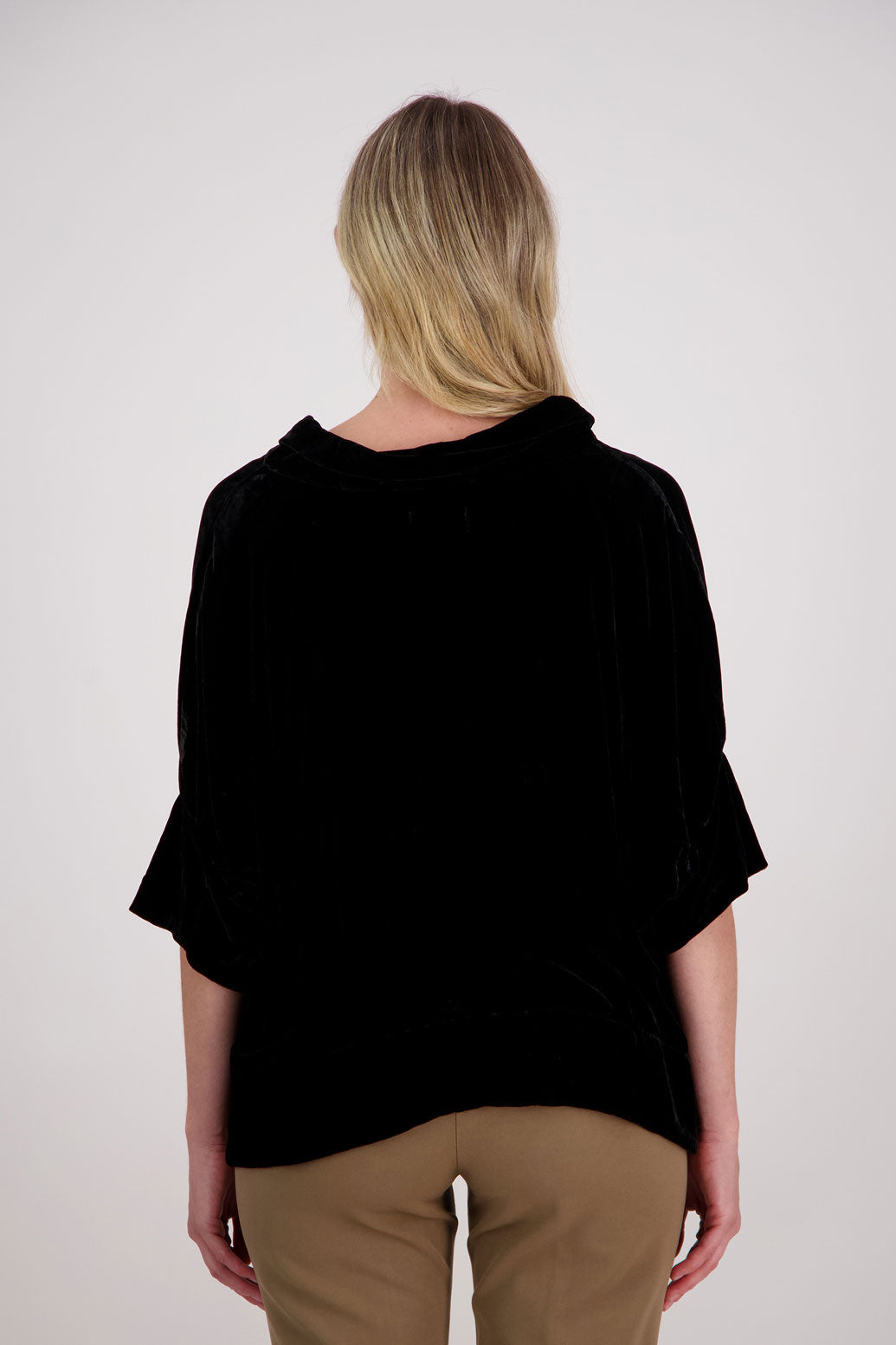 Black Velvet Roll neck top with 3/4 batwing sleeves, Hanley