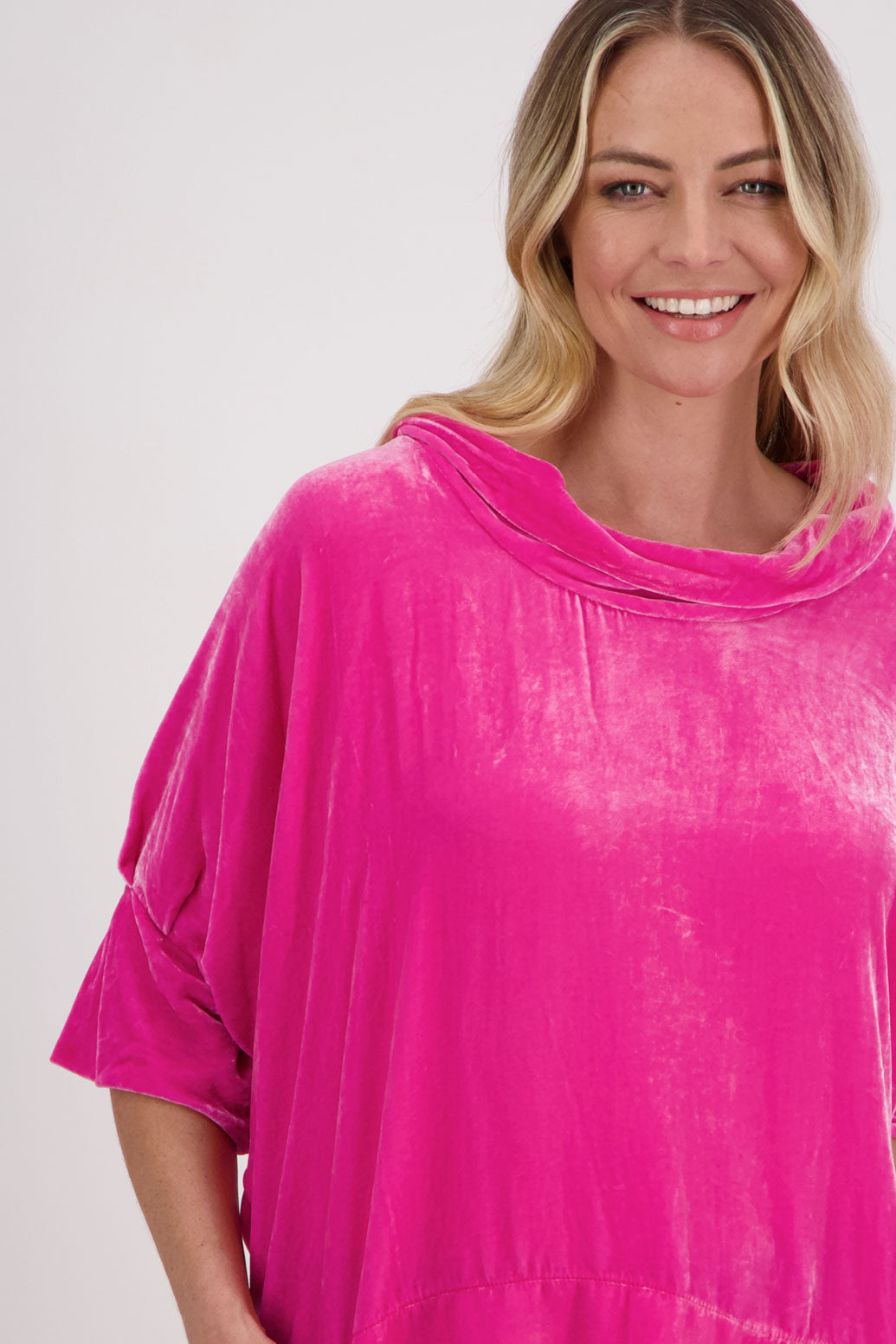 Pink Velvet Roll neck top with 3/4 batwing sleeves, Hanley