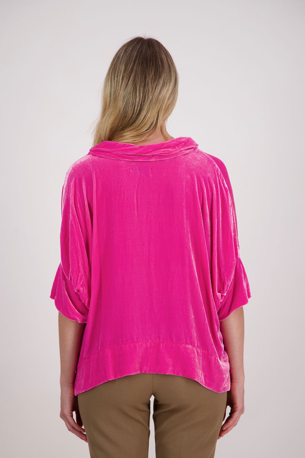 Pink Velvet Roll neck top with 3/4 batwing sleeves, Hanley