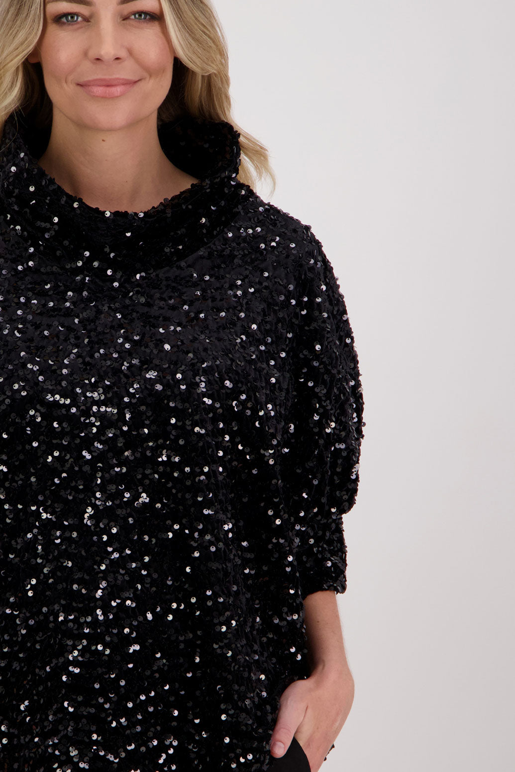 Black Sequin top with roll neck and batwing sleeves, Hardy