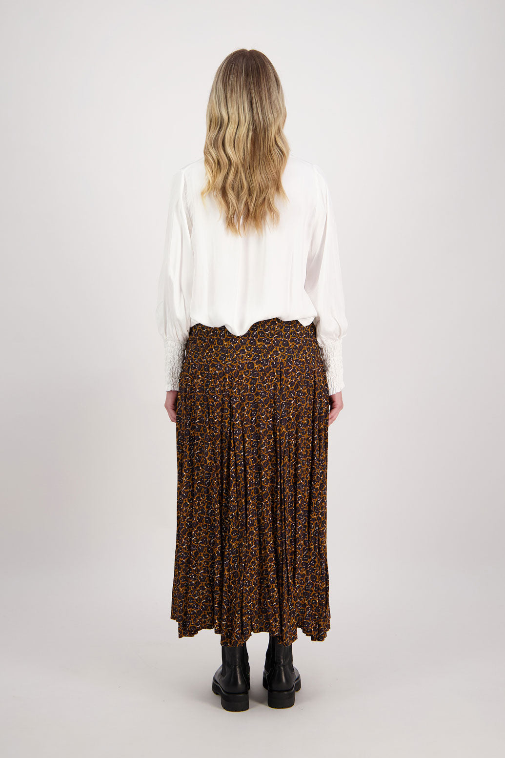 Brown Animal Briarwood maxi skirt with shirred waist. Hawthorn