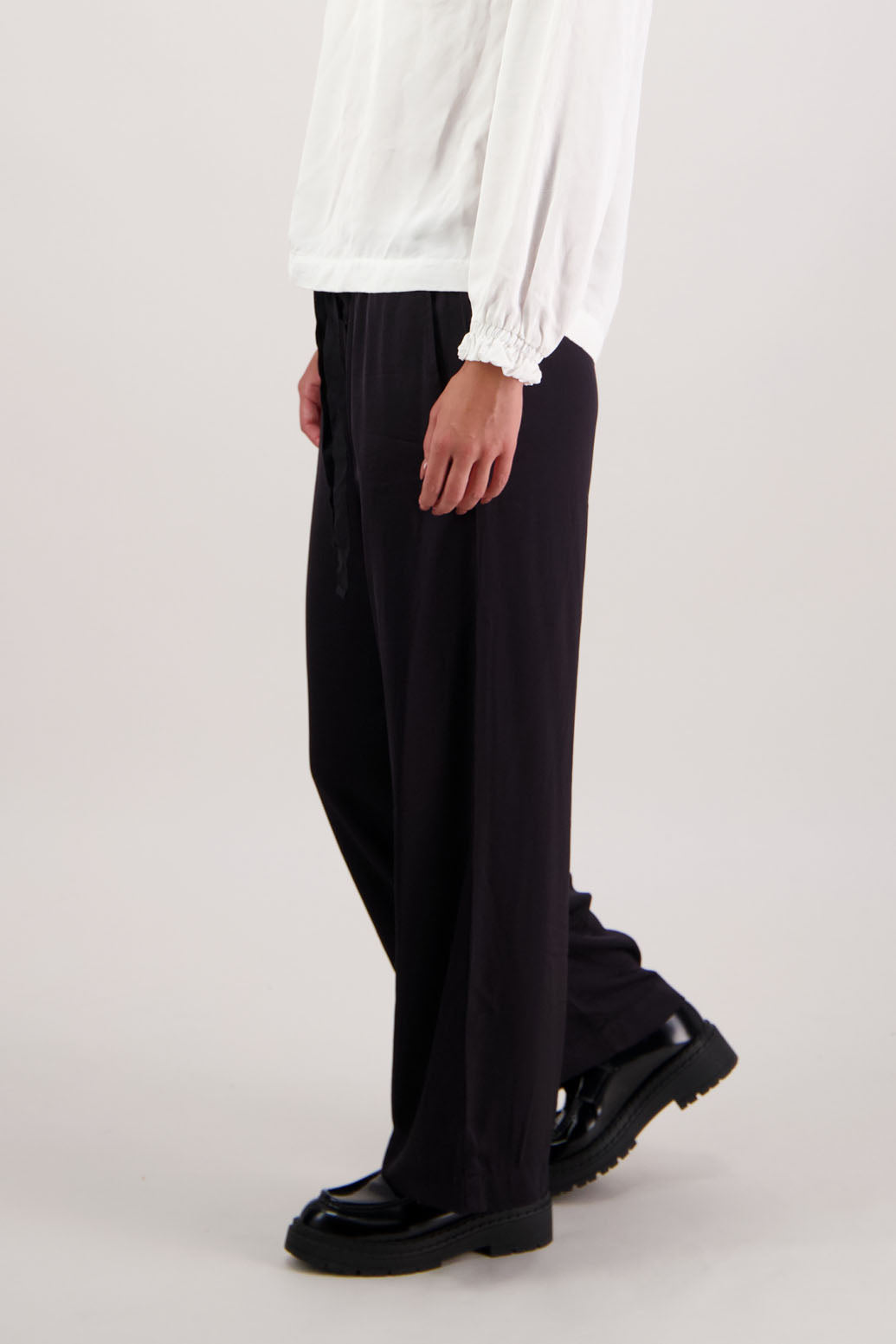 BESTSELLER. Hebe Pant in Black by Briarwood NZ. A heavyweight viscose straight leg pant, elasticated waist with tie cord and pockets