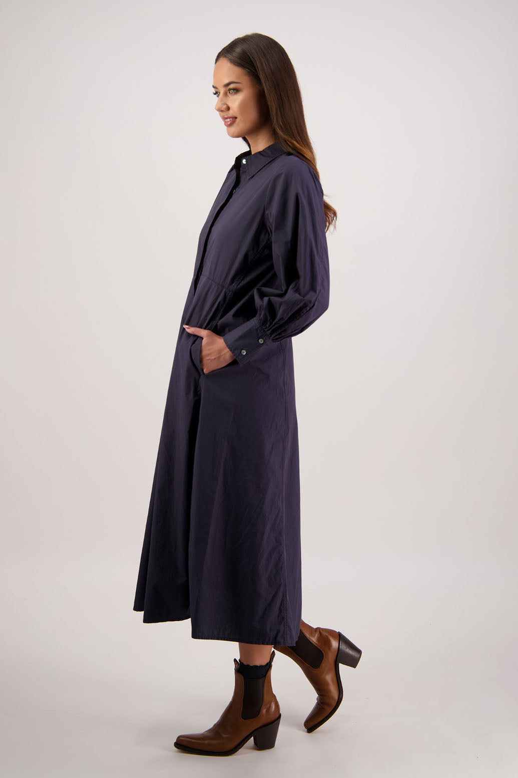 Henrietta Ink Poplin Shirt Dress