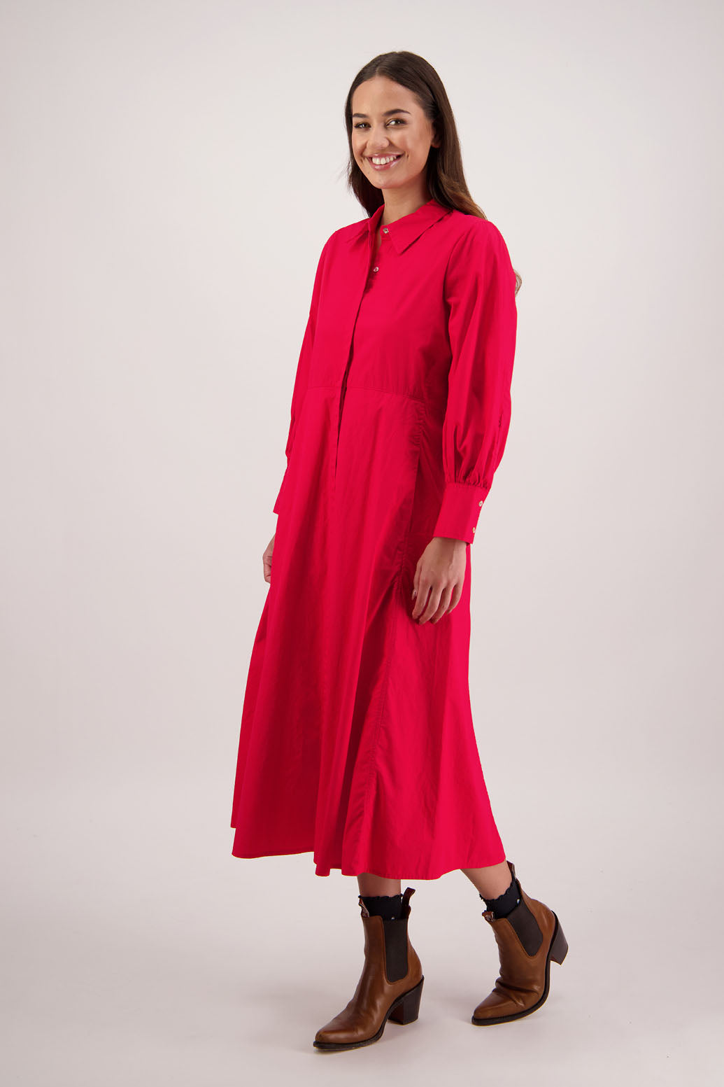 Henrietta Red Poplin Shirt Dress