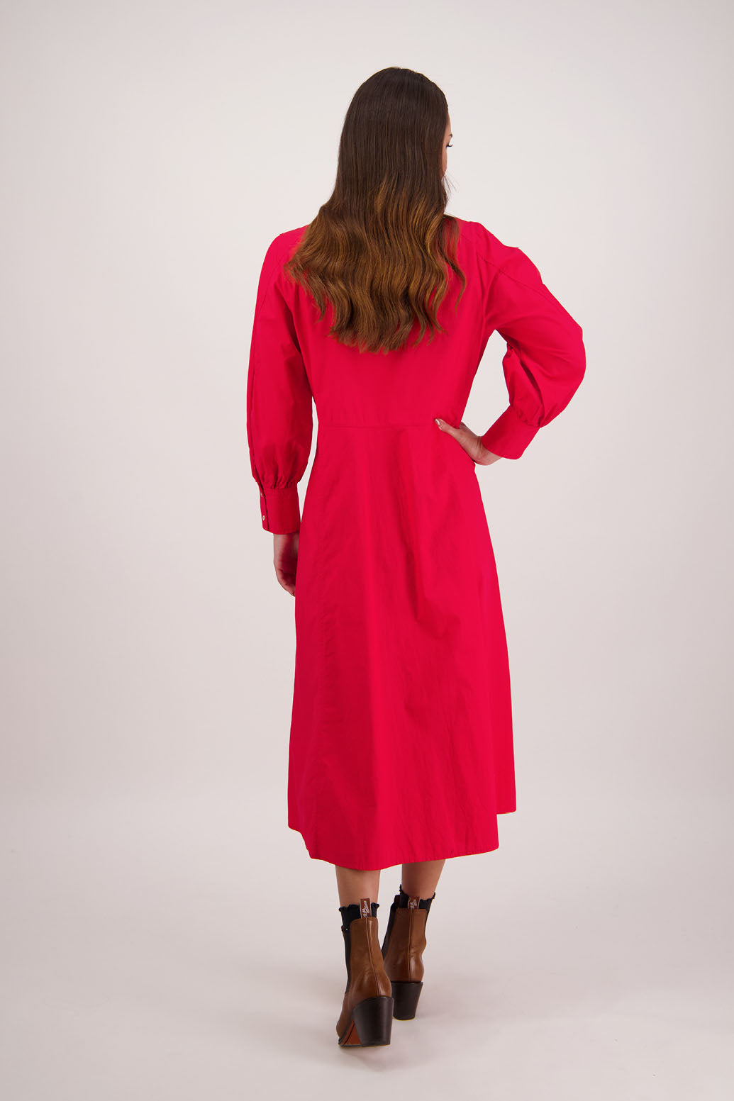 Henrietta Red Poplin Shirt Dress