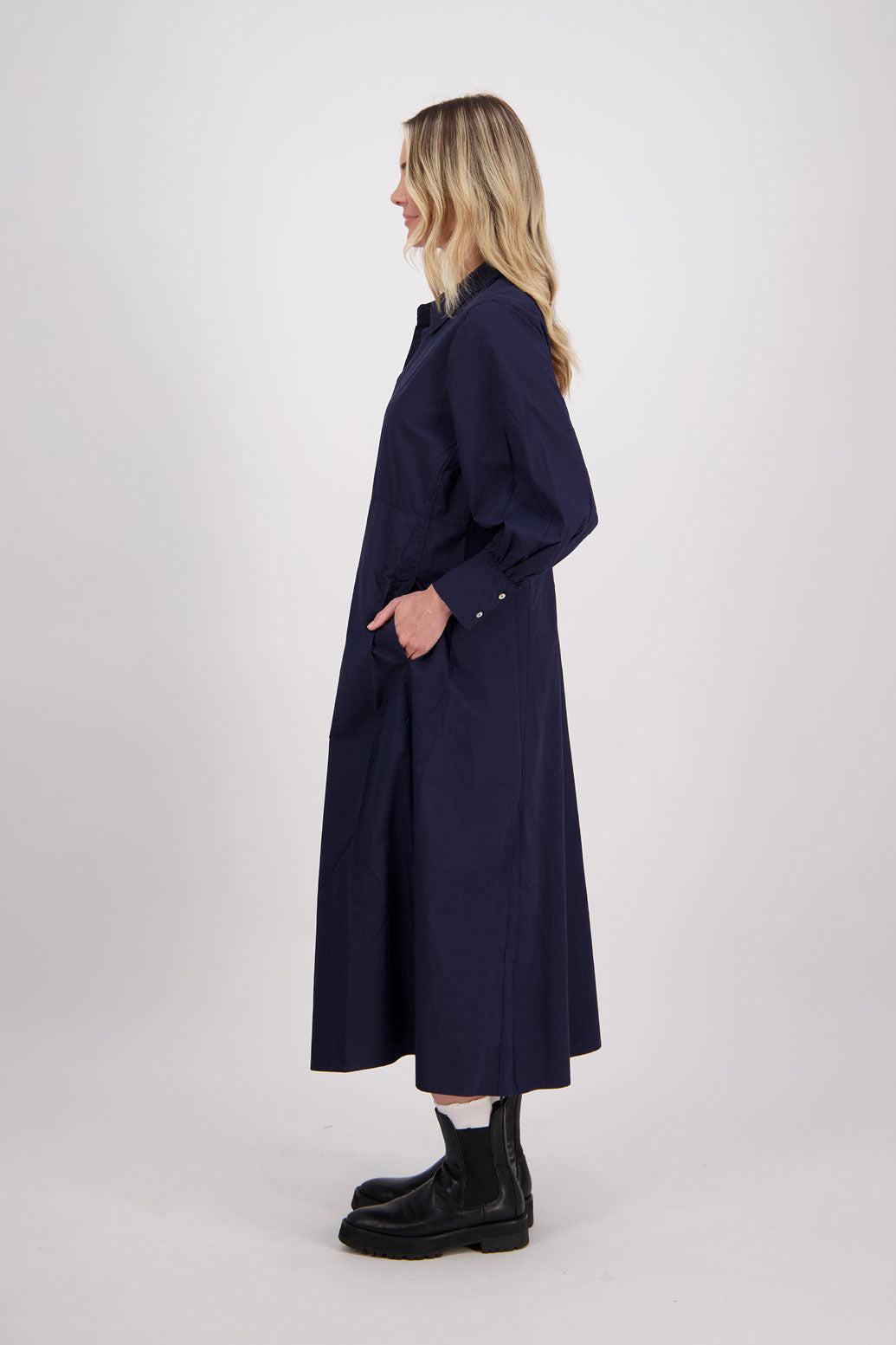 Ink Cotton Poplin Long Sleeve Maxi Shirt Dress, Henrietta