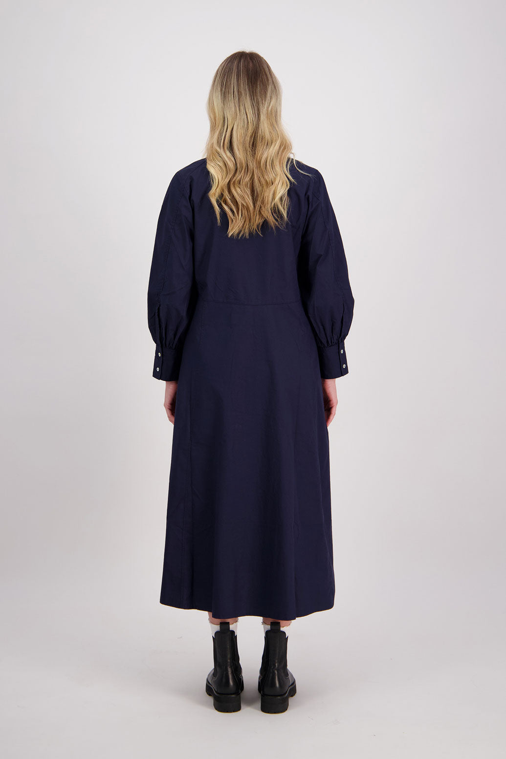 Ink Cotton Poplin Long Sleeve Maxi Shirt Dress, Henrietta