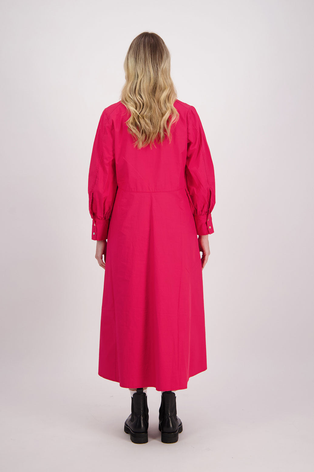 Red Cotton Poplin Long Sleeve Maxi Shirt Dress, Henrietta