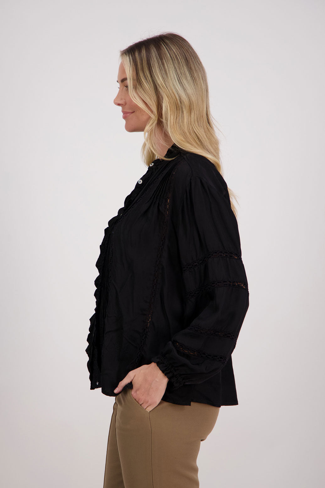 Black Long Sleeve Shirt with Lace detail, Hilda