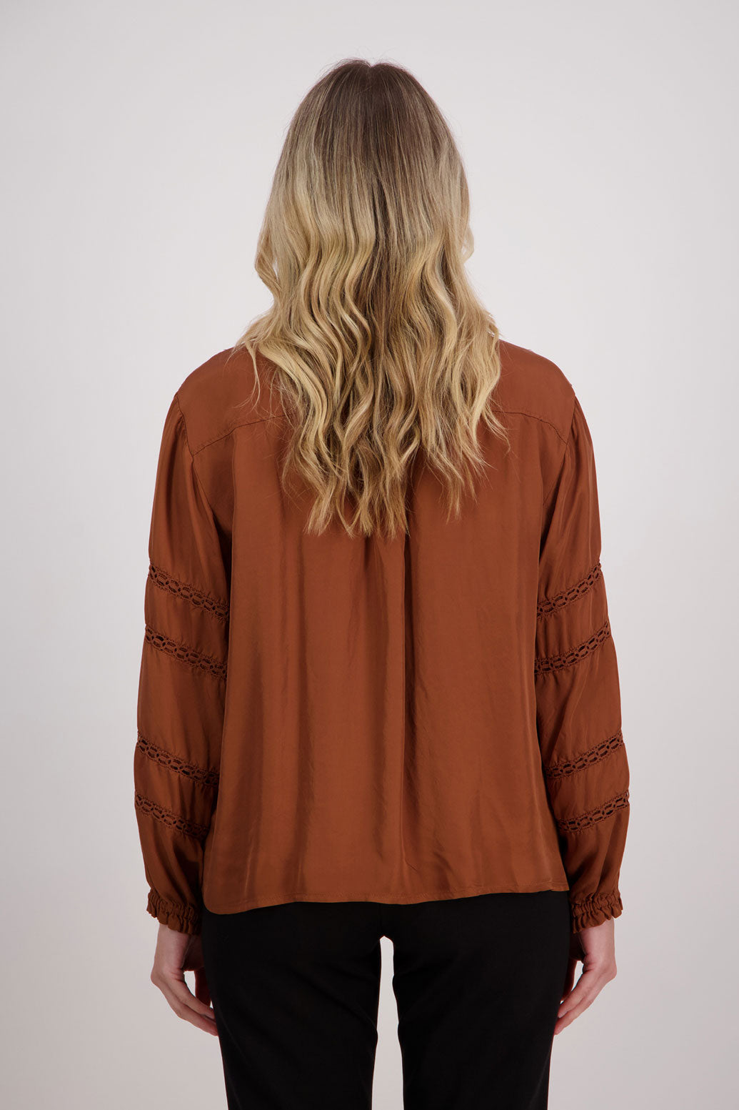 Tan Long Sleeve Shirt with Lace detail, Hilda