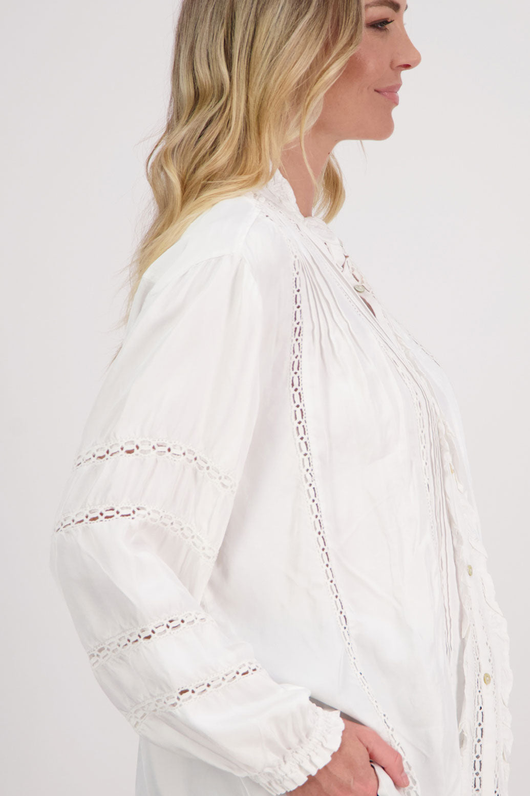 White/Ivory Long Sleeve Shirt with Lace detail, Hilda