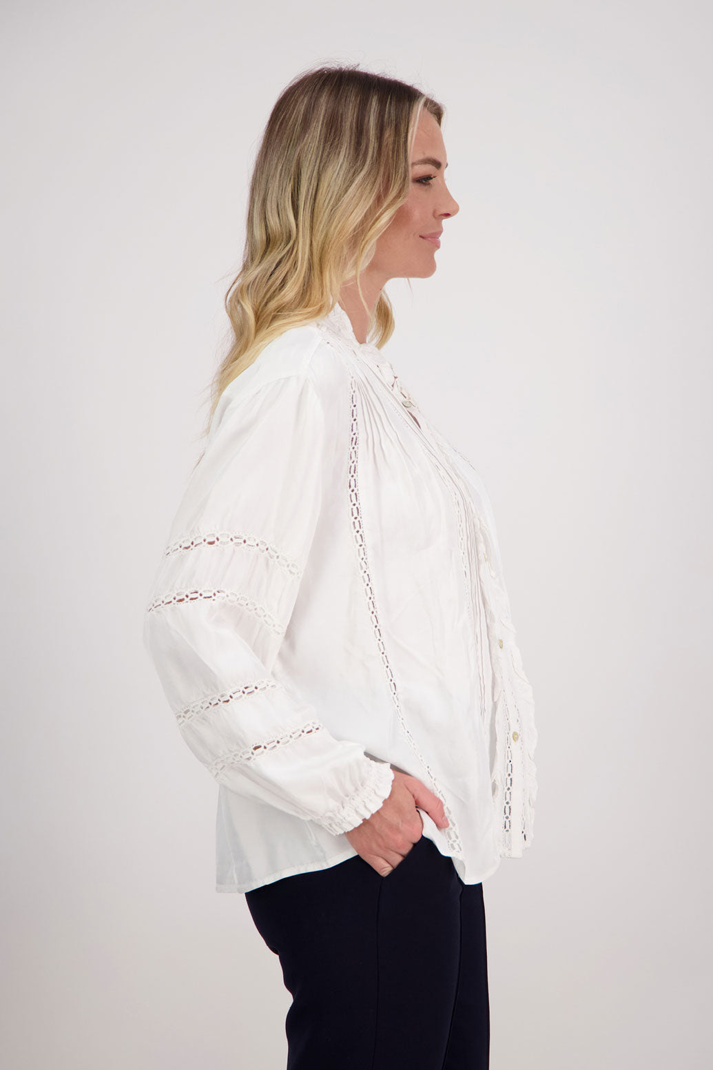 White/Ivory Long Sleeve Shirt with Lace detail, Hilda