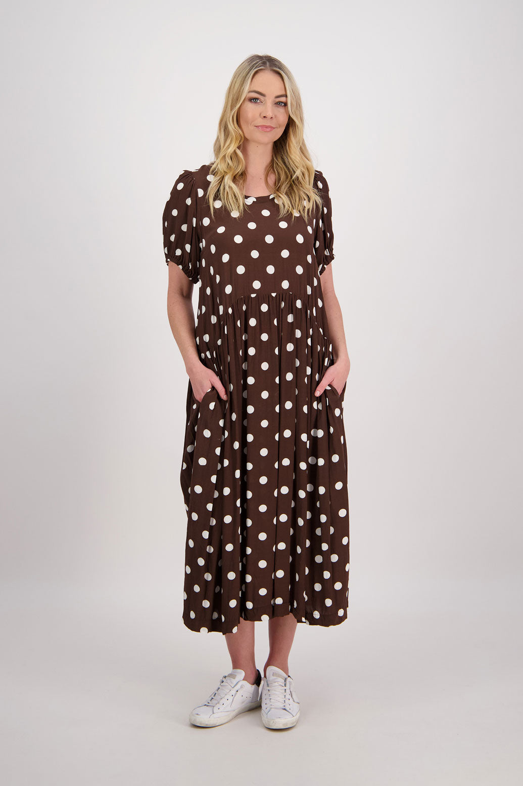 Bestselling Jem Puff Sleeve Midi Dress - Chocolate Spot