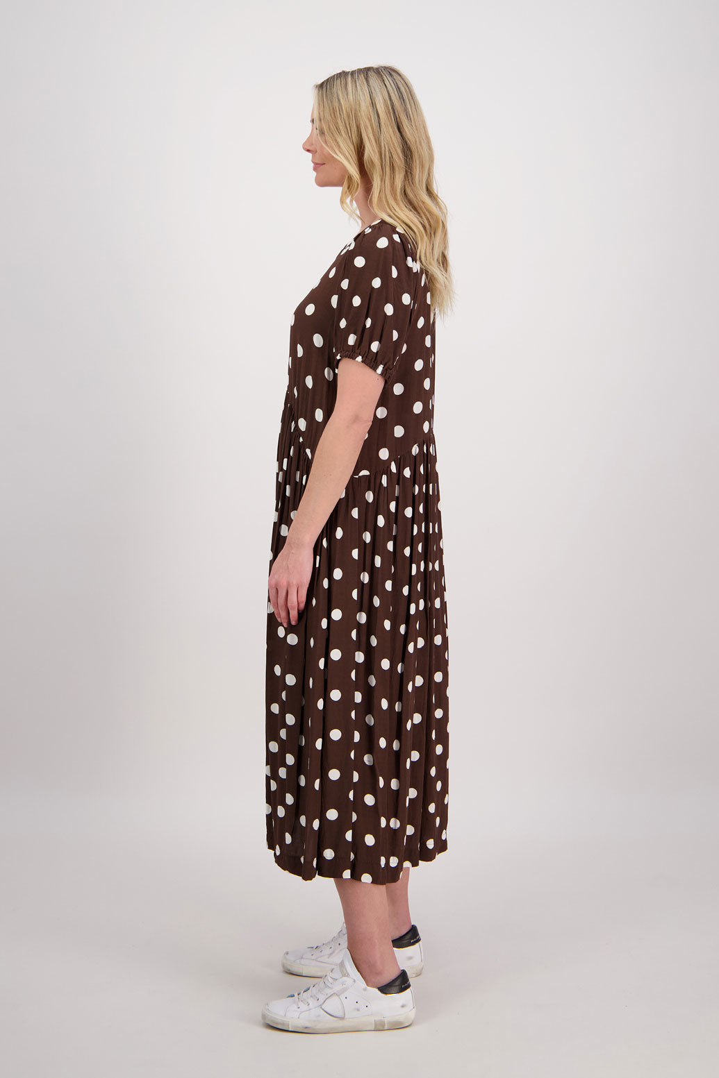 Bestselling Jem Puff Sleeve Midi Dress - Chocolate Spot